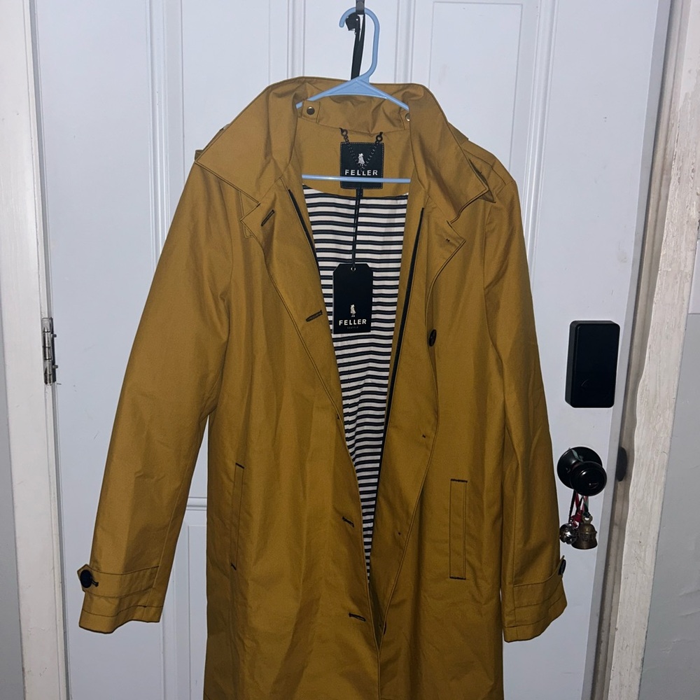 Women’s Mustard Yellow Trench Coat with Striped Lining